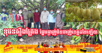 ខេត្តស្ទឹងត្រែង សម្រេចបានជោគជ័យលើការដាំដំណាំទុរេនជាលើកដំបូង ហើយគ្រោងនាំចេញទៅលក់នៅតាមបណ្តាខេត្តនានា និងរាជធានីភ្នំពេញ